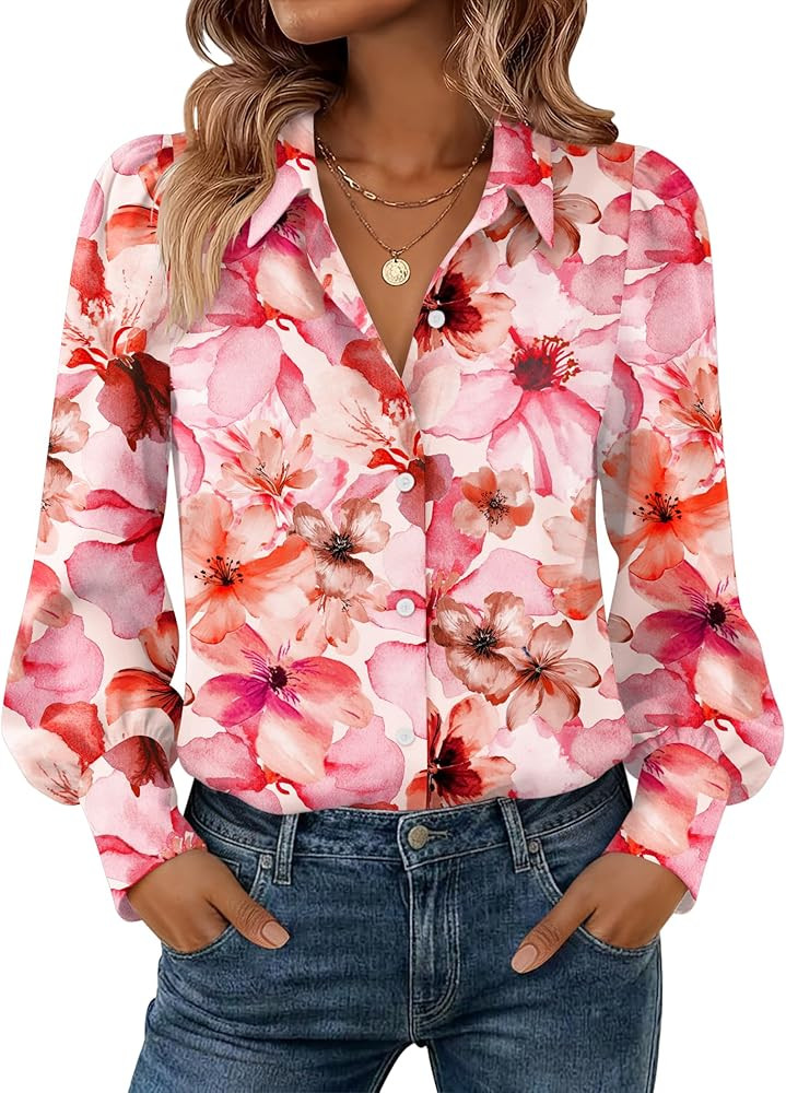 Zeagoo Women Button Down Shirts Lantern Long Sleeve Tops Business Casual Chiffon Blouses Trendy W... | Amazon (US)