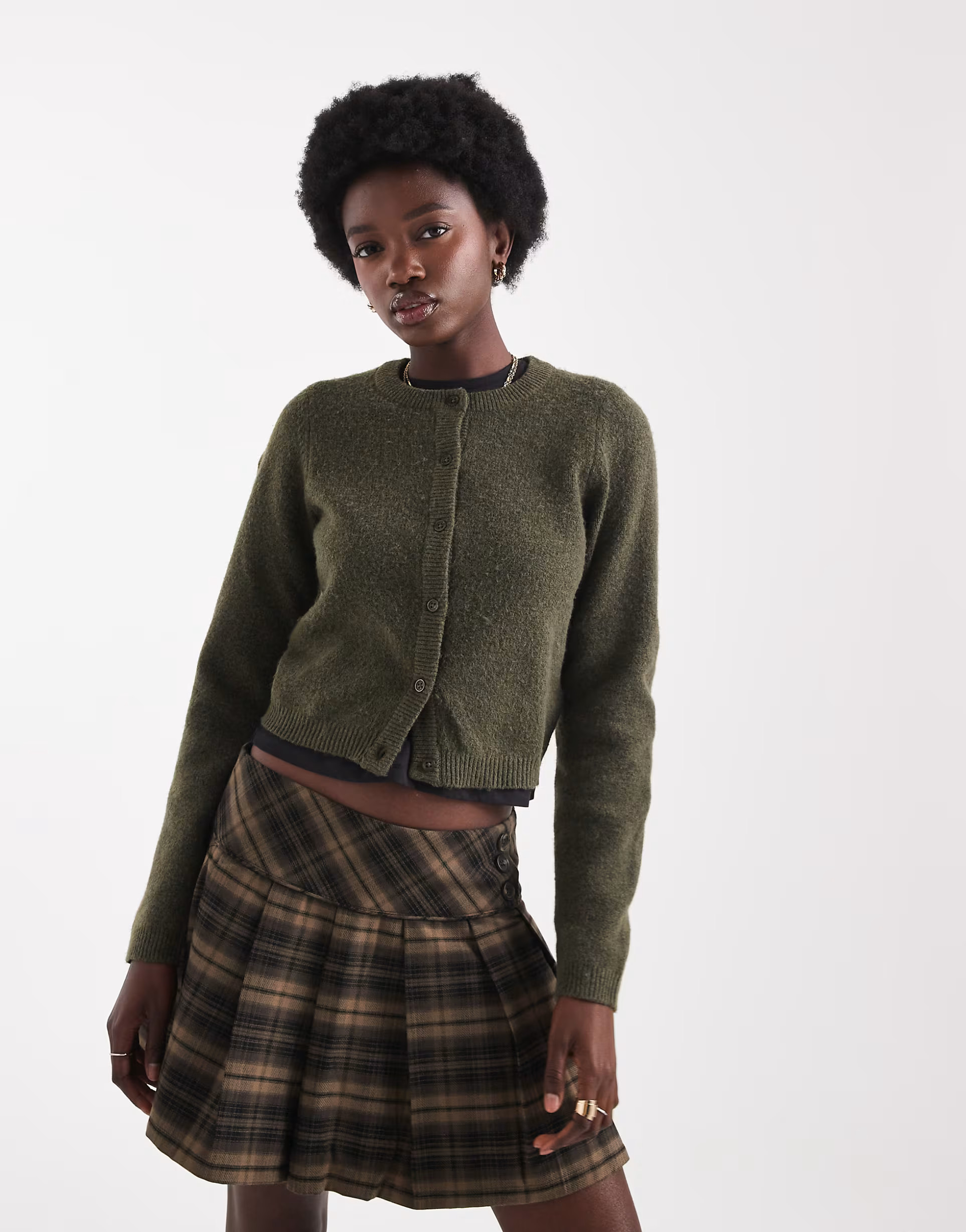 Brave Soul crew neck soft touch cardigan in khaki | ASOS | ASOS (Global)