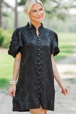 Chic Influence Black Brocade Dress | The Mint Julep Boutique