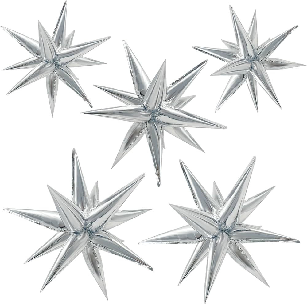 60Pcs Silver Star Balloons Birthday Decorations Explosion Mylar Balloons 12 Spike Balloon Large F... | Amazon (US)