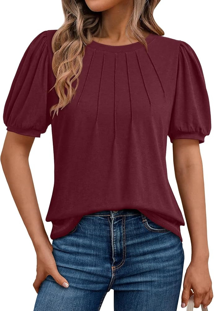 AUTOMET Womens Summer Tops Short Sleeve Shirts Business Casual Outfits Puff Dressy Blouses Spring... | Amazon (US)