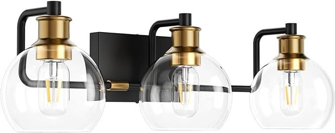 Tipace Black & Gold Vintage Bathroom Vanity Light Fixtures Over Mirror Glass Globe 3 Lights Indus... | Amazon (US)