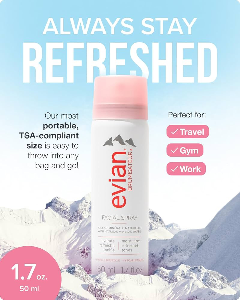 Evian Facial Spray 1.7 oz - Hydrating Mineral Water Mist for Face & Skin - Refreshes Makeup and T... | Amazon (US)