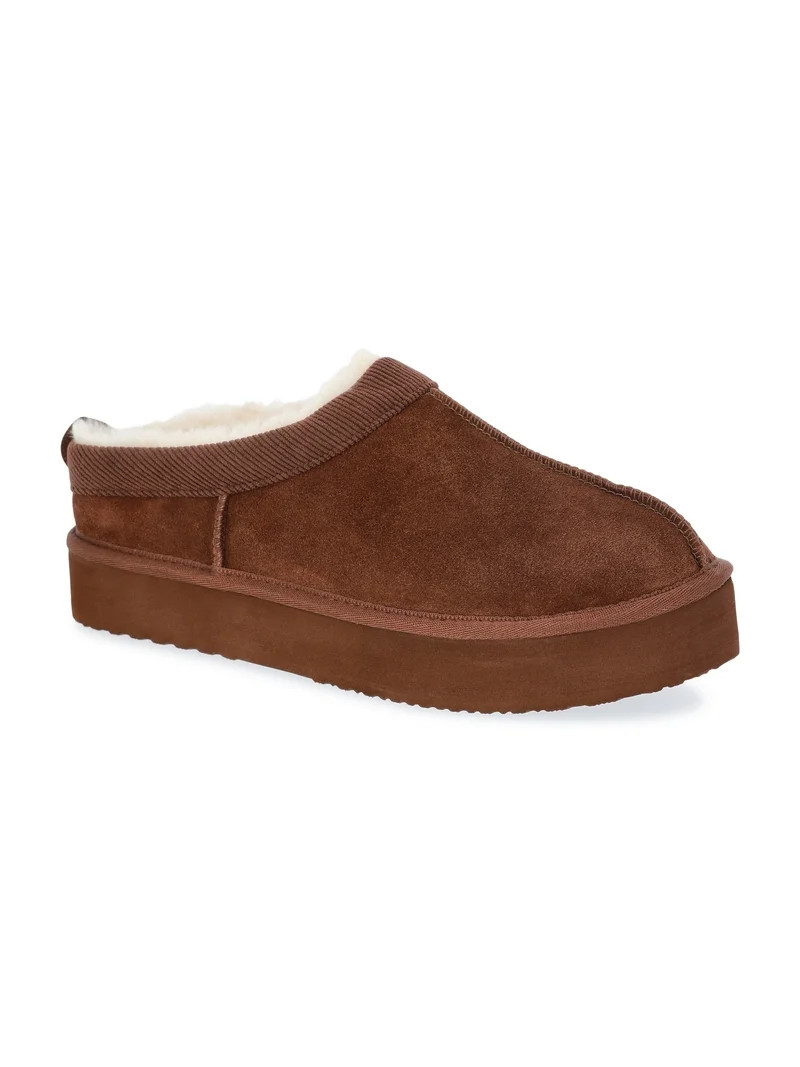 Joyspun Women's Ultra Short Faux Suede Platform Clog Slippers | Walmart (US)