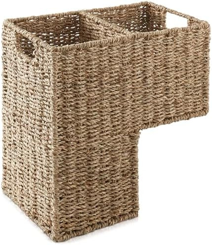 Casafield Stair Step Basket with Handles, Natural - Woven Seagrass Staircase Basket Storage Bin O... | Amazon (US)
