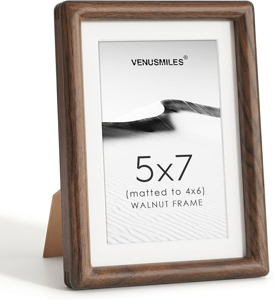 Venusmiles 5x7 Picture Frame, Solid Walnut Wood Frame Matted for 4x6 Photos | Amazon (US)