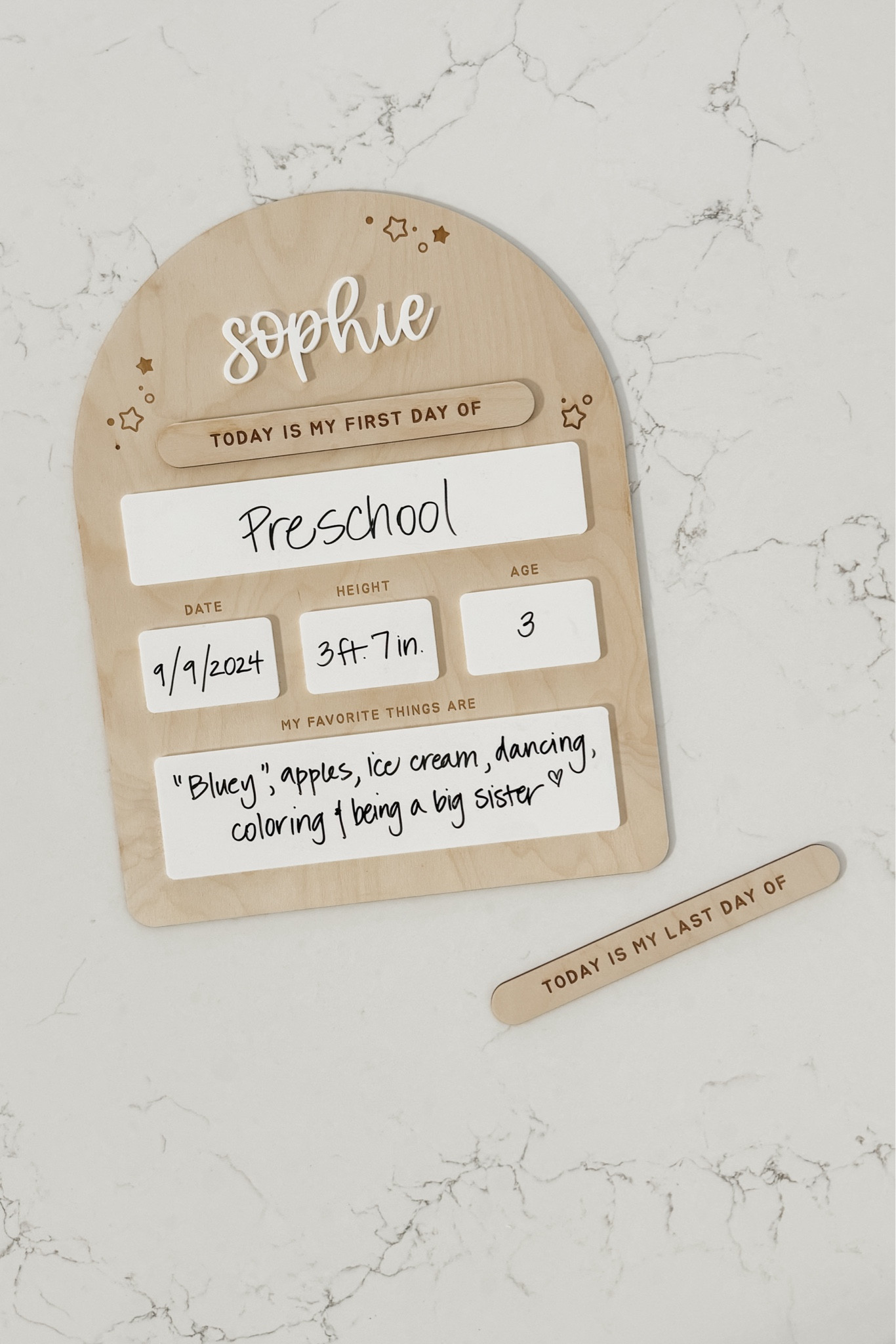 I really love this sign for our beginning and the end of the school year photos! I know it will be fun to have these details to look back on over the years. Not only is this board beautiful, but I love the function of the removable first and last day magnetic strips! #LTKBacktoSchool

#LTKKids