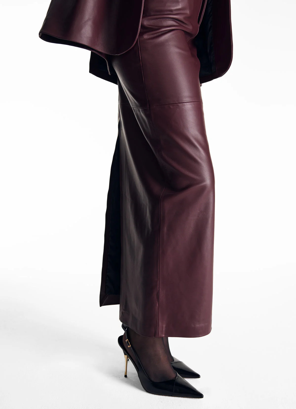 Burgundy Leather Maxi Skirt | DE SAVARY LONDON
