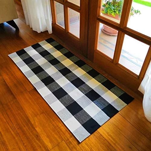 Cotton Buffalo Plaid Rugs Black and White Checkered Rug Welcome Door Mat (23.6"x51.2") Rug for Ki... | Walmart (US)