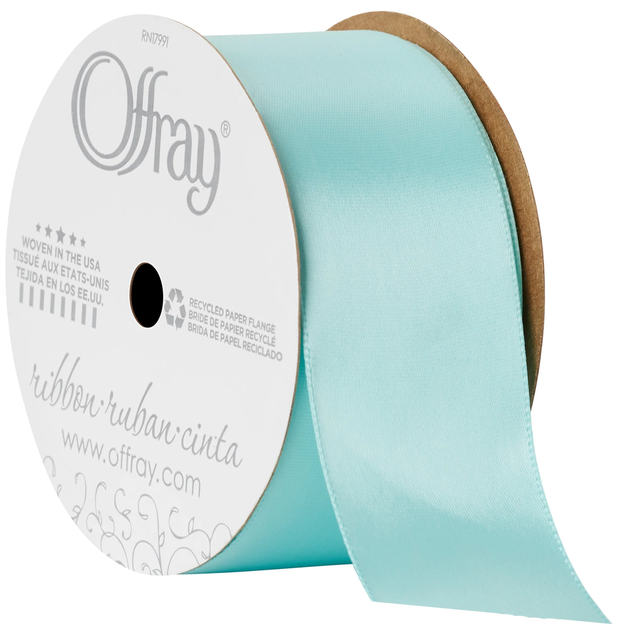 Offray Ribbon, Aqua Blue 1 1/2 inch Single Face Satin Polyester Ribbon, 12 feet | Walmart (US)