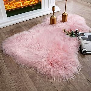 Ashler Soft Faux Sheepskin Fur Rug Fluffy Rugs Chair Couch Cover Pink Area Rug for Bedroom Floor ... | Amazon (US)