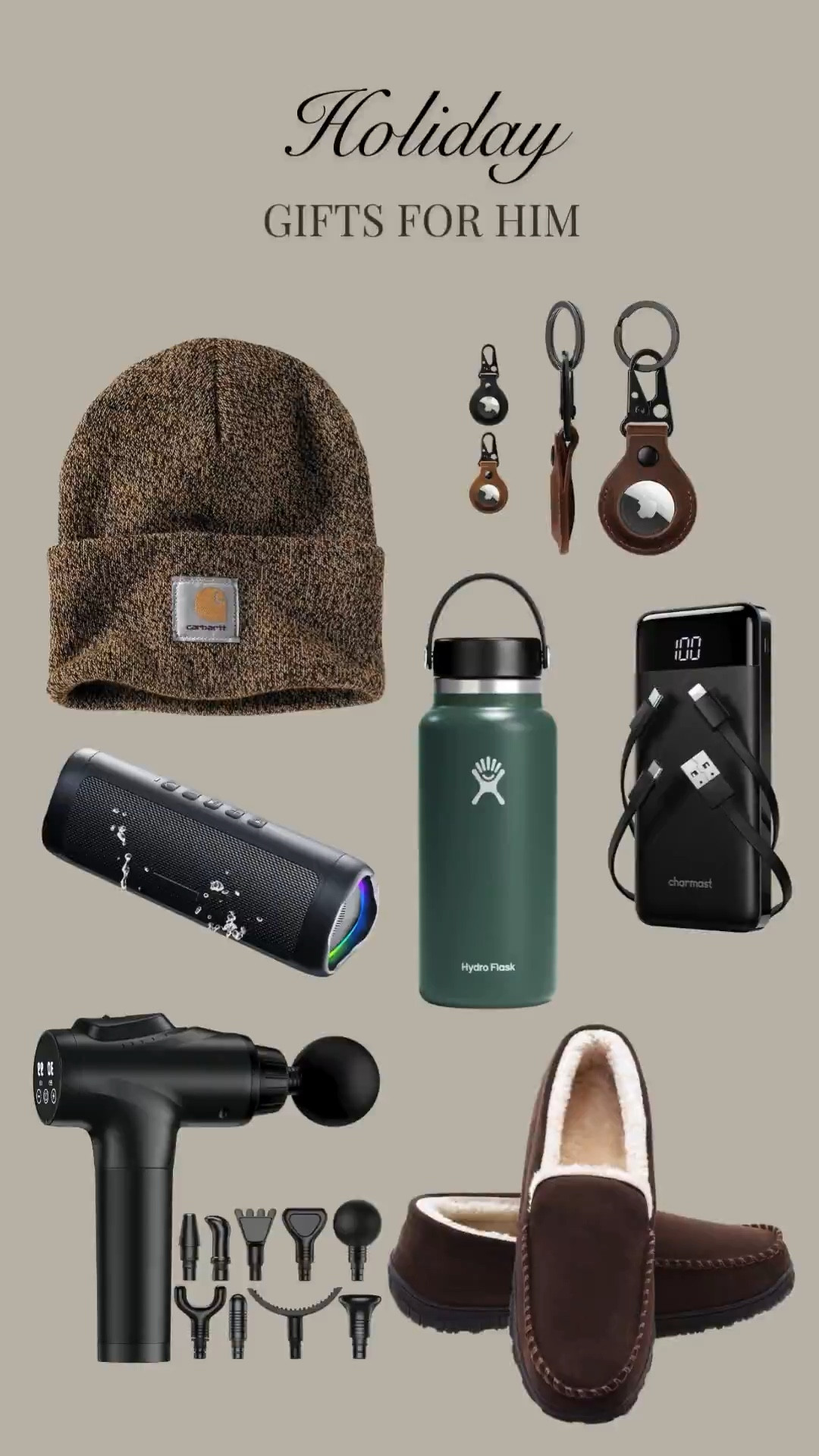 Gift ideas perfect for “him”! gift list, gift basket, holiday gift, stocking stuffer, Christmas present, Christmastime, holidays, slippers, candle, keychain, AirTag, phone charger, hydroflask, bluettth speaker, beanie

#LTKGiftGuide #LTKHoliday #LTKHome