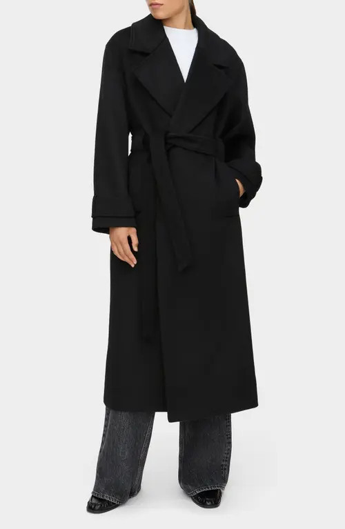 ALIGNE Feorge Wool Blend Wrap Coat in Black at Nordstrom, Size 10 | Nordstrom