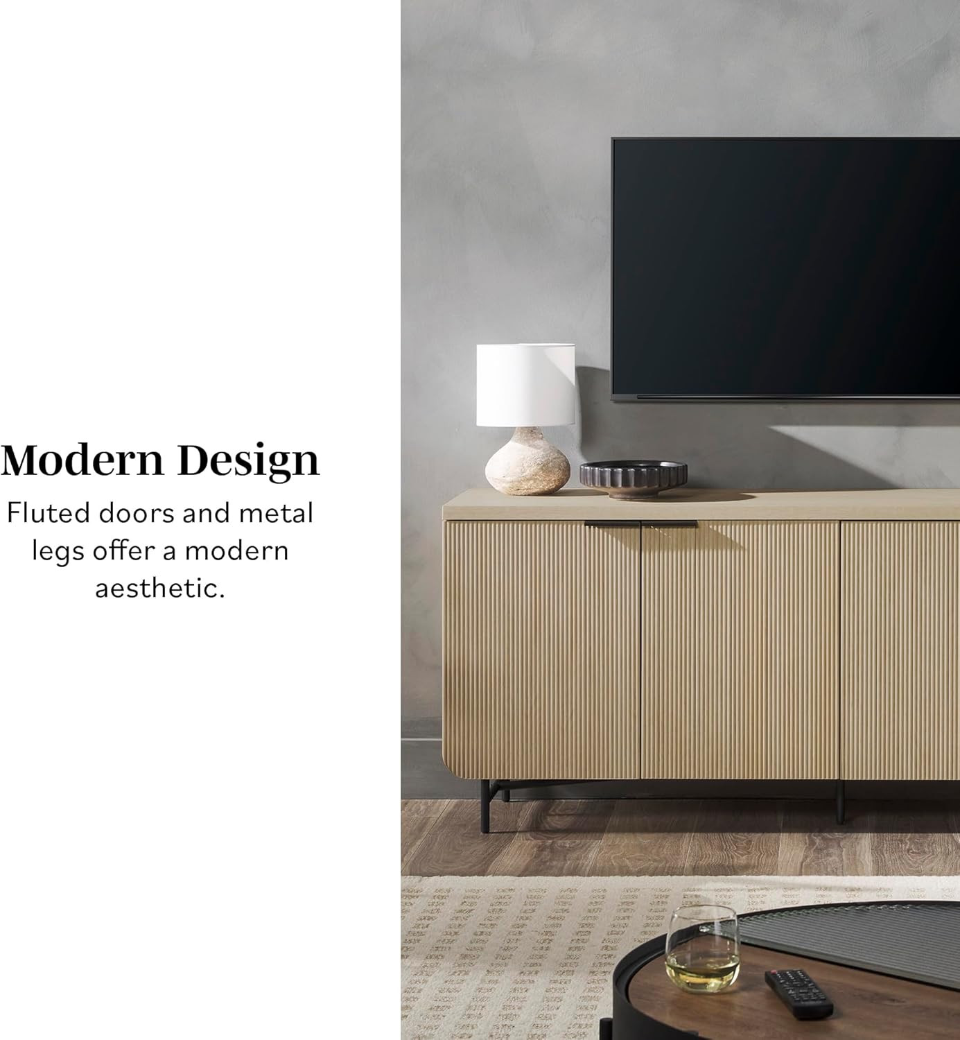 Walker Edison Reema Fluted 4-Door Kitchen Sideboard Buffet Console, 69 Inch, Coastal Oak | Amazon (US)