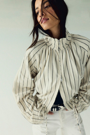 Devon Striped Balloon Funnel-Neck Jacket at Free People in Ivory Combo, Size: Large | Free People (UK)