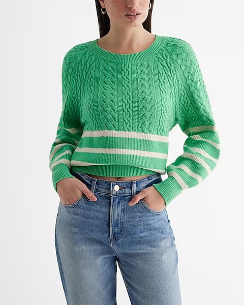 Striped Cable Knit Crew Neck Sweater | Express