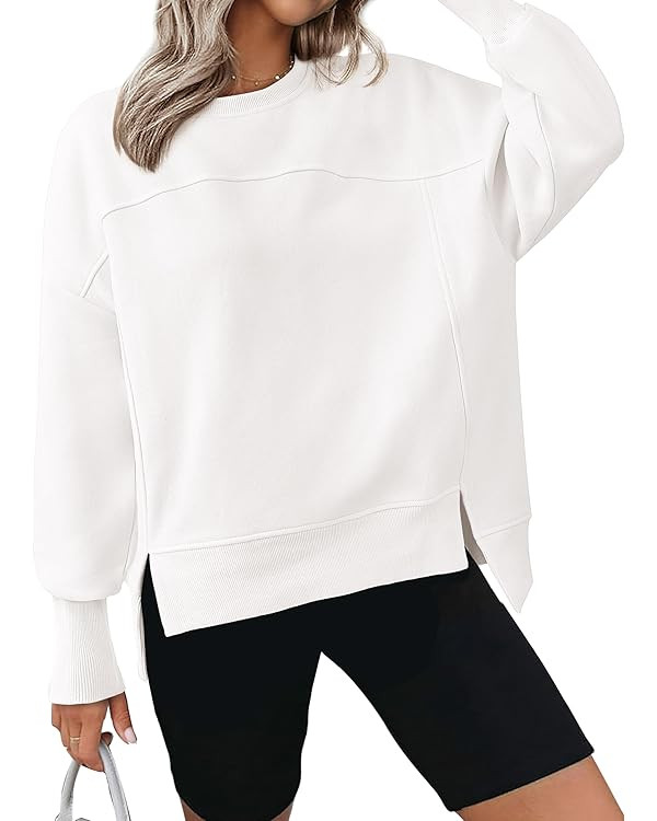 BTFBM Women's Casual Crewneck Sweatshirts 2025 Spring Fall Clothes Long Sleeve Side Slit Workout ... | Amazon (US)