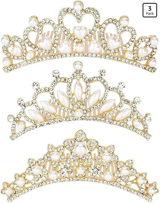 Small Tiara Crown with Hair Comb, 3 Pack Mini Tiara Crown Princess Crystal Shiny Hair Accessories... | Amazon (US)