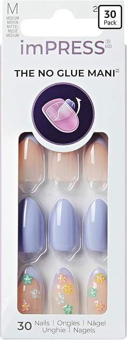 Kiss Impress No Glue Mani Press On Nails, Design, 'Pastel Bloom', Multicolor, Medium Size, Almond... | Amazon (US)