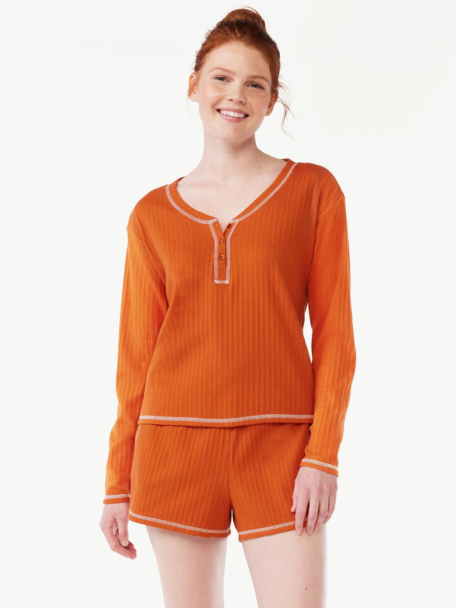 Joyspun Women's Rib Henley Top and Shorts Pajama Set, 2-Piece, Sizes XS to 3X | Walmart (US)