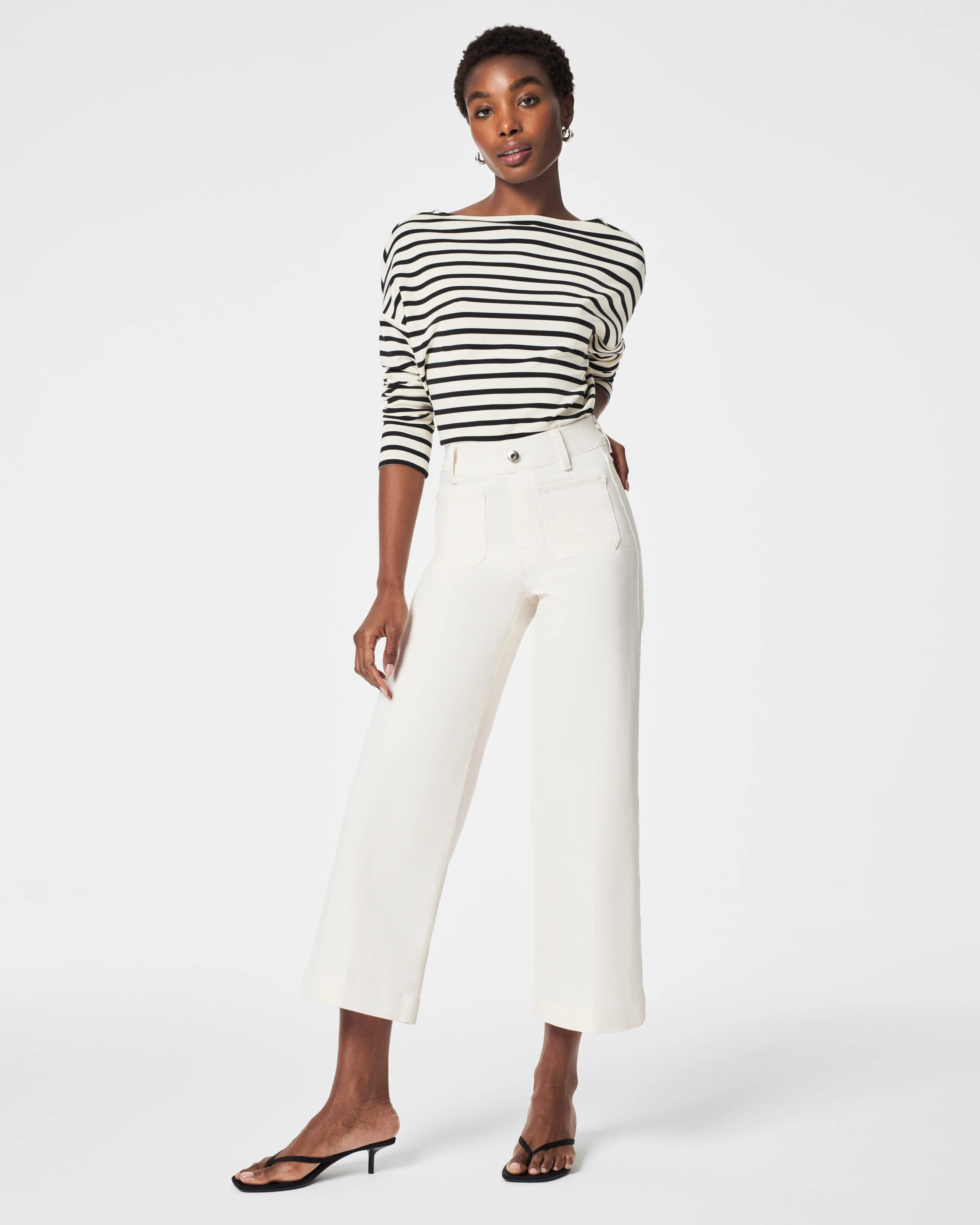 Cropped Wide-Leg Jeans, Ecru | Spanx