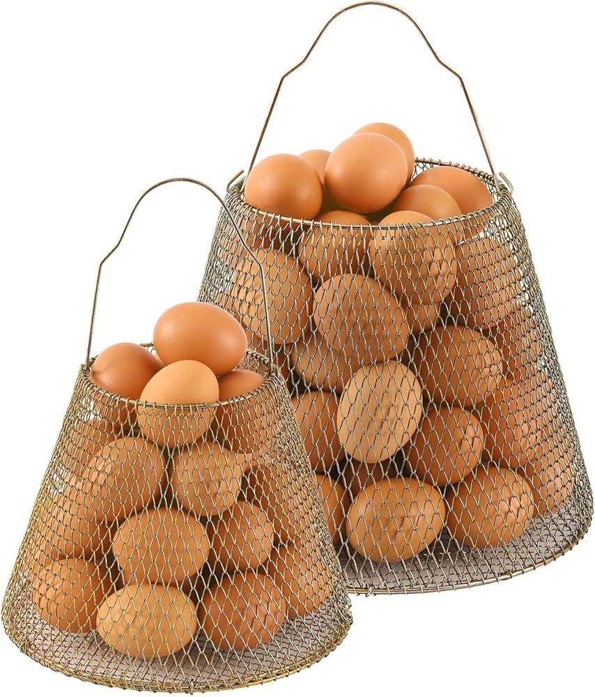Egg Baskets For Gathering Fresh Eggs, Vintage Style Collapsible Baskets, Wire Basket With Handle,... | Amazon (US)