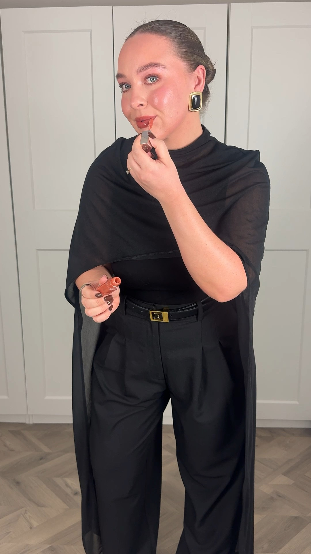 a dressy outfit for non dressy girls - the difference adding a little £20 cape can make to a plain black trousers and bodysuit 💄

I wear a medium in this, it also comes in white too!! I wear my usual size in the trousers 

#LTKdatenight #LTKmidsize #LTKstyletip