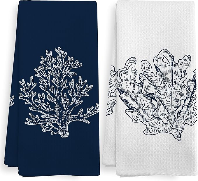 Coastal Beach Coral Summer Bathroom Hand Towels Sets of 2, Nautical Beachy Ocean Theme Bathroom D... | Amazon (US)
