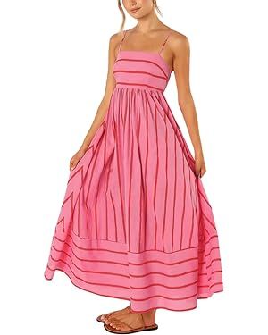 chouyatou Women's Striped Back Smocked Maxi Dress Sexy Spaghetti Strap Cut Out Flowy Swing Long D... | Amazon (US)
