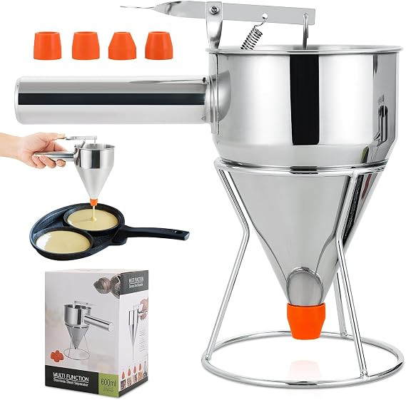 NATGAI 20OZ Stainless Steel Pancake Batter Dispenser, Multi-Caliber Funnel Cake Dispenser with St... | Amazon (US)