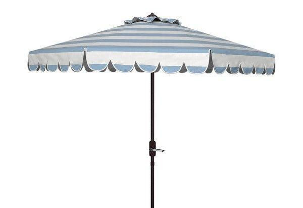 Sky Blue & White Striped Scalloped Edge 9' Outdoor Patio Umbrella | The Well Appointed House, LLC