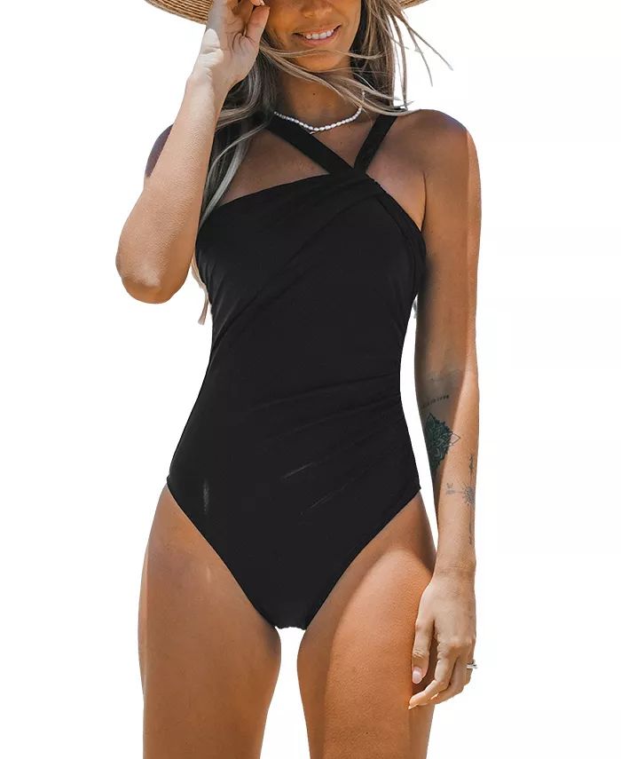 CUPSHE Women's Brazilian Obsession Asymmetrical Neck Tummy Control One Piece Swimsuit - Macy's | Macy's