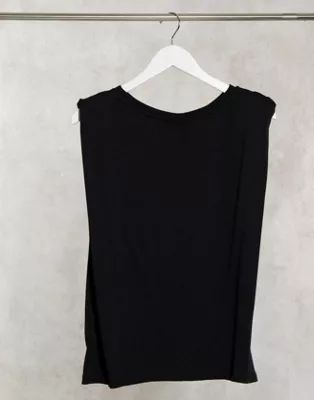 Vila sleeveless t-shirt with padded shoulder in black | ASOS (Global)