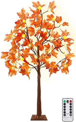 TURNMEON 4 Ft Prelit Lighted Maple Tree Fall Thanksgiving Decor Timer Remote 48LED Included 6 Pum... | Amazon (US)