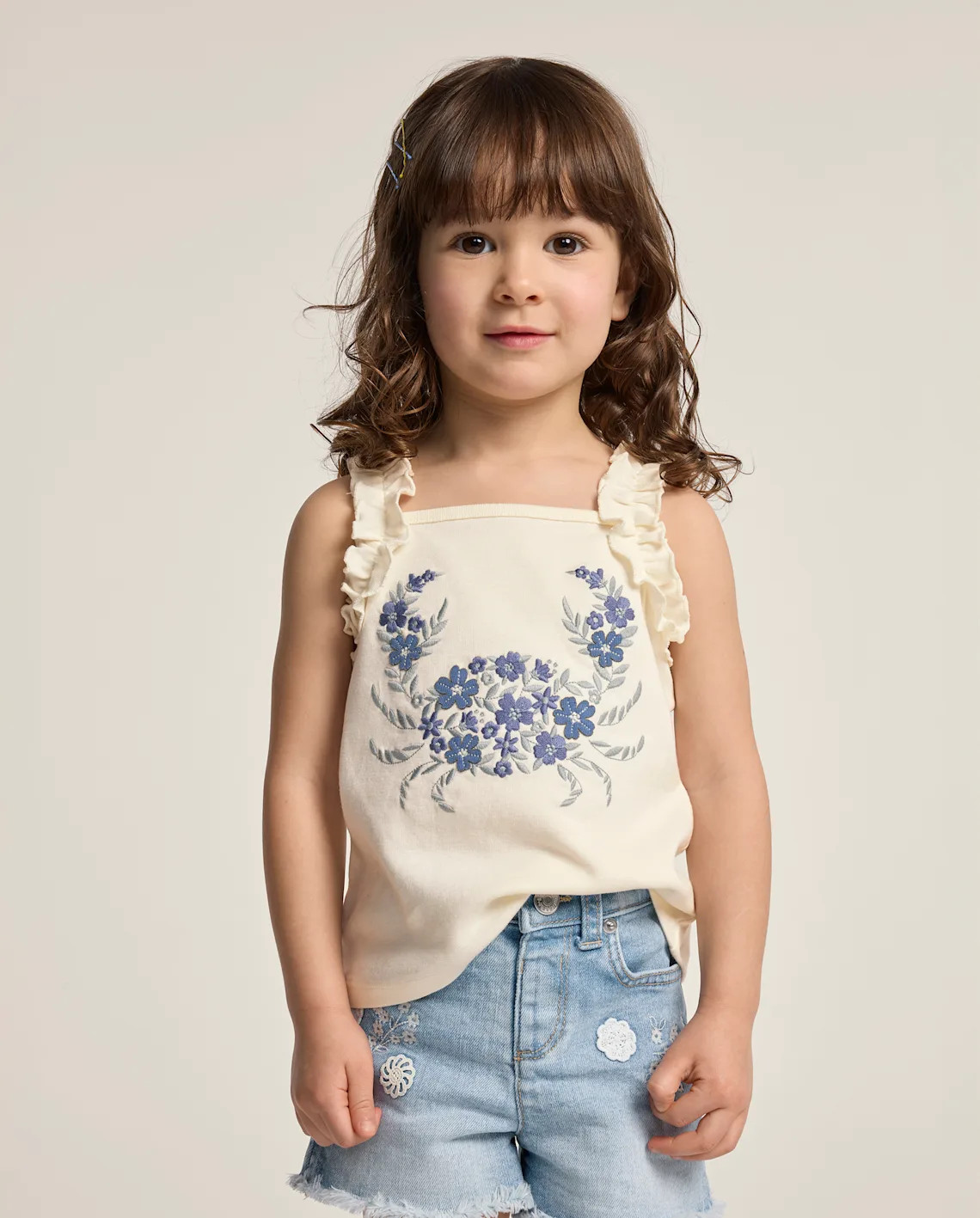 Girls Sleeveless Embroidered Sea Creature Ruffle Tank Top - Driftwood Bay - CREAM | Gymboree | Gymboree