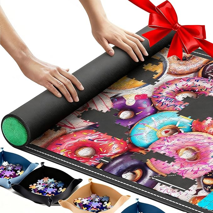 Lwoeo Jigsaw Puzzle Mat Roll Up,No Creases 43" x 26" Rubber Saver Pad Up to 1500 Pieces, Black La... | Amazon (US)