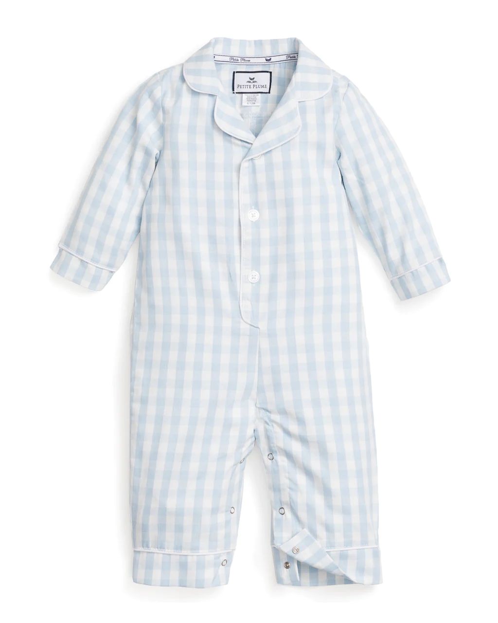 Light Blue Gingham Romper | Petite Plume