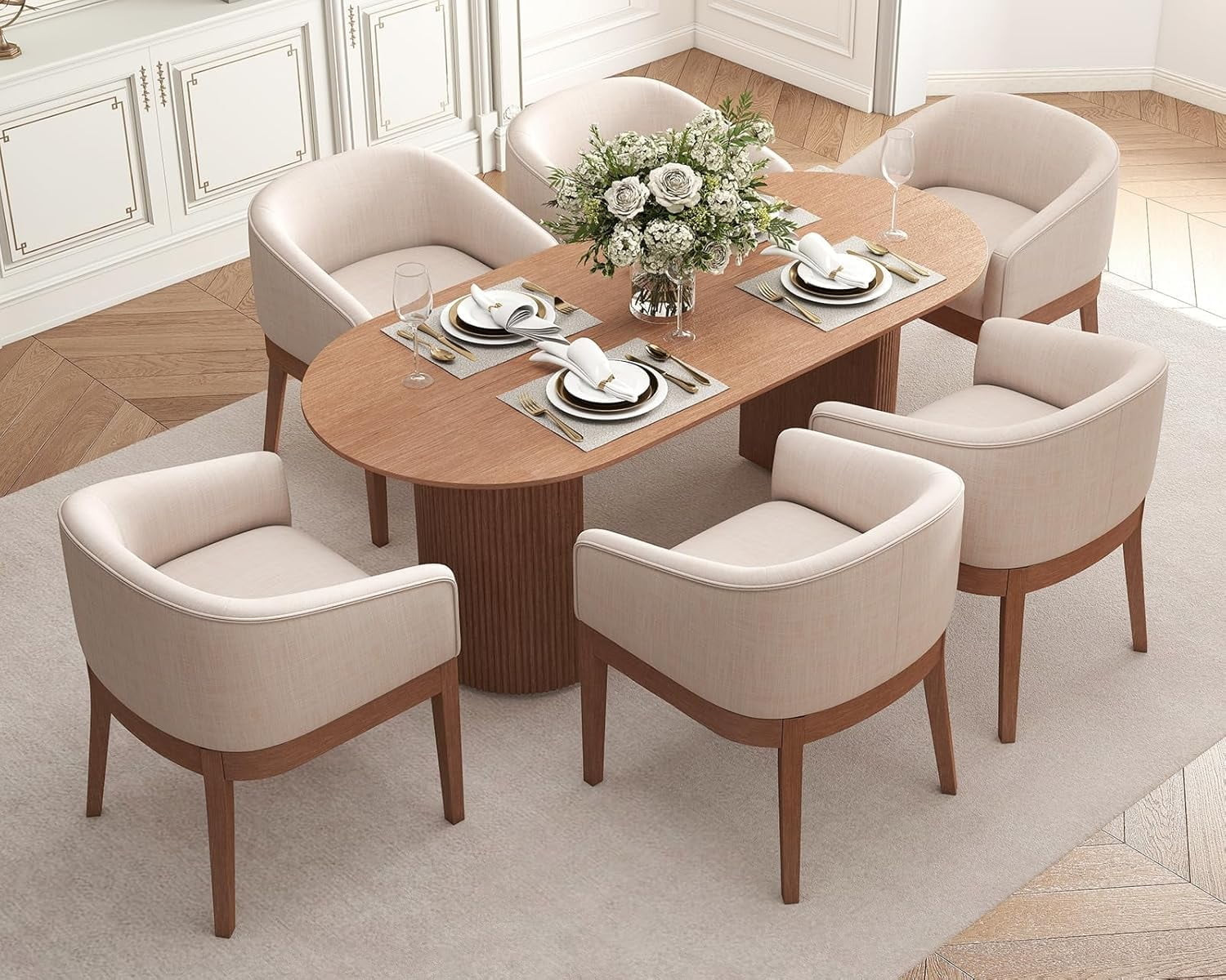 Guyou Modern Upholstered Dining Chairs Set of 6, Farmhouse Linen Kitchen & Dining Room Chairs wit... | Walmart (US)
