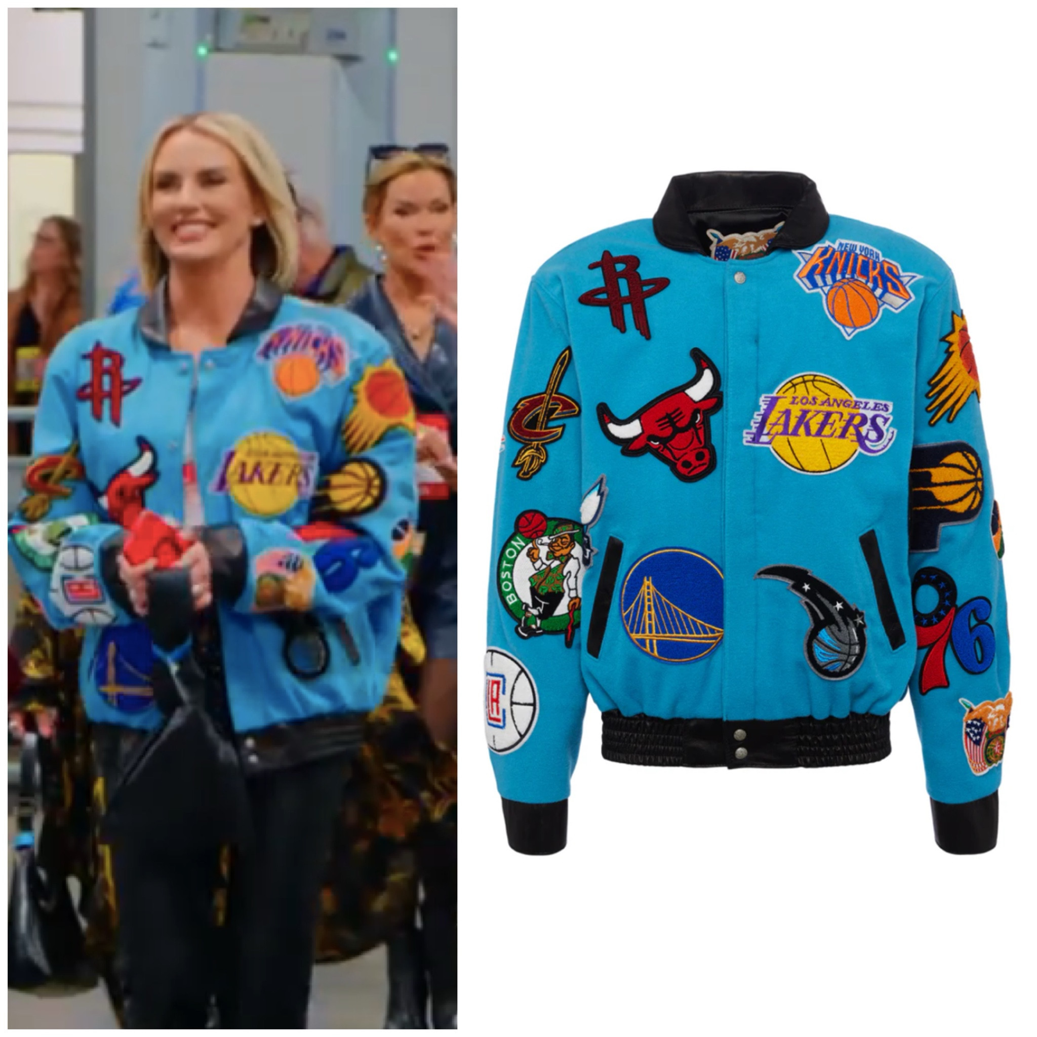 Whitney Rose’s Teal NBA Patch Jacket (linked in other colors)