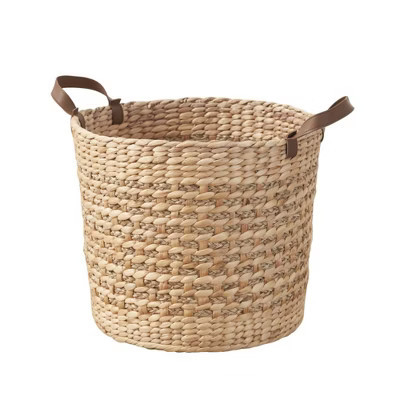 JANSNO 16" Handwoven Round Water Hyacinth Decorative Storage Basket with Handles for Laundry, Toys, and Towels - Natural | Target