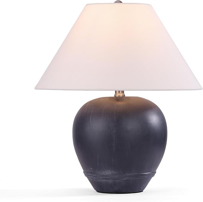 Farmhouse Ceramic Table Lamp, 18" Rustic Table Lamp with Linen Shade, ‎Bedside Nightstand Lamps... | Amazon (US)