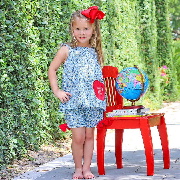 Blue Floral Apple Short Set | Classic Whimsy