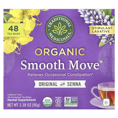 Traditional Medicinals, Organic Smooth Move®, Original with Senna, Caffeine Free, 48 Wrapped Tea Bags, 3.38 oz (96 g) | iHerb