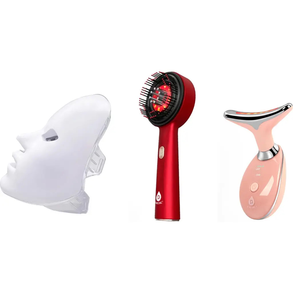 PURSONIC The Ultimate LED Rejuvenation Trio 7-in-1 LED Therapy Face Mask, 7-in-1 Sculpting Wand, & LED Light Scalp Brush in Multicolor at Nordstrom | Nordstrom