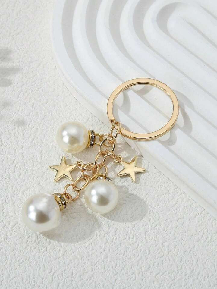 1pc Women's Metal Pearl Five-Pointed Star Keychain Charm, Elegant Zinc Alloy Earphone Cover, Back... | SHEIN