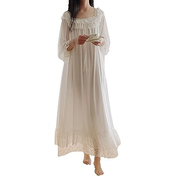 Airvid Women's Lace Vintage Victorian Nightgown Long Sleeve Sleepwear Nightdress | Amazon (US)