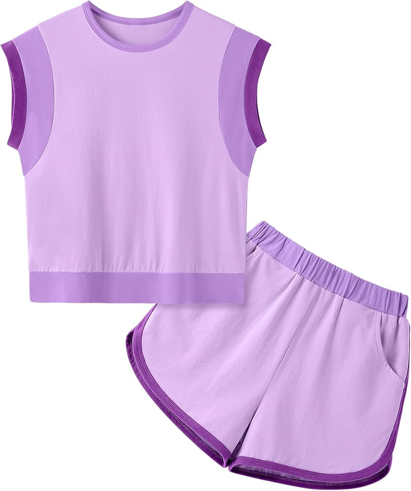 Girls Clothes Color Block Sleeveless Tank Top with Shorts 2PCS Summer Outfits | Amazon (US)