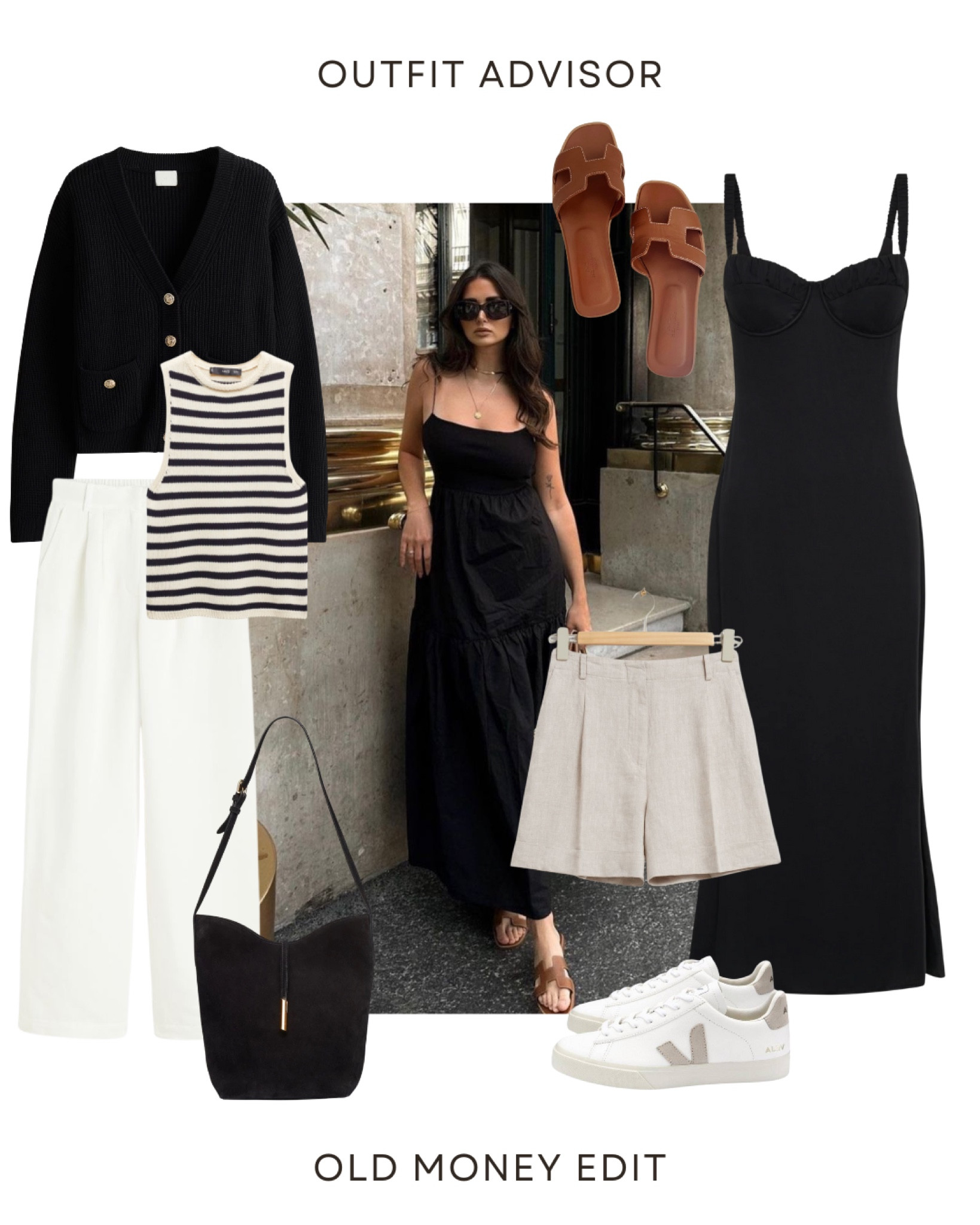 Old money inspired summer edit, capsule closet, neytral outfit ideas, high street fashion, meshki dress, linen shorts, veja sneakers, midi skirt, knit vest, tailored trousers, suede bag

#LTKstyletip #LTKluxury #LTKbag