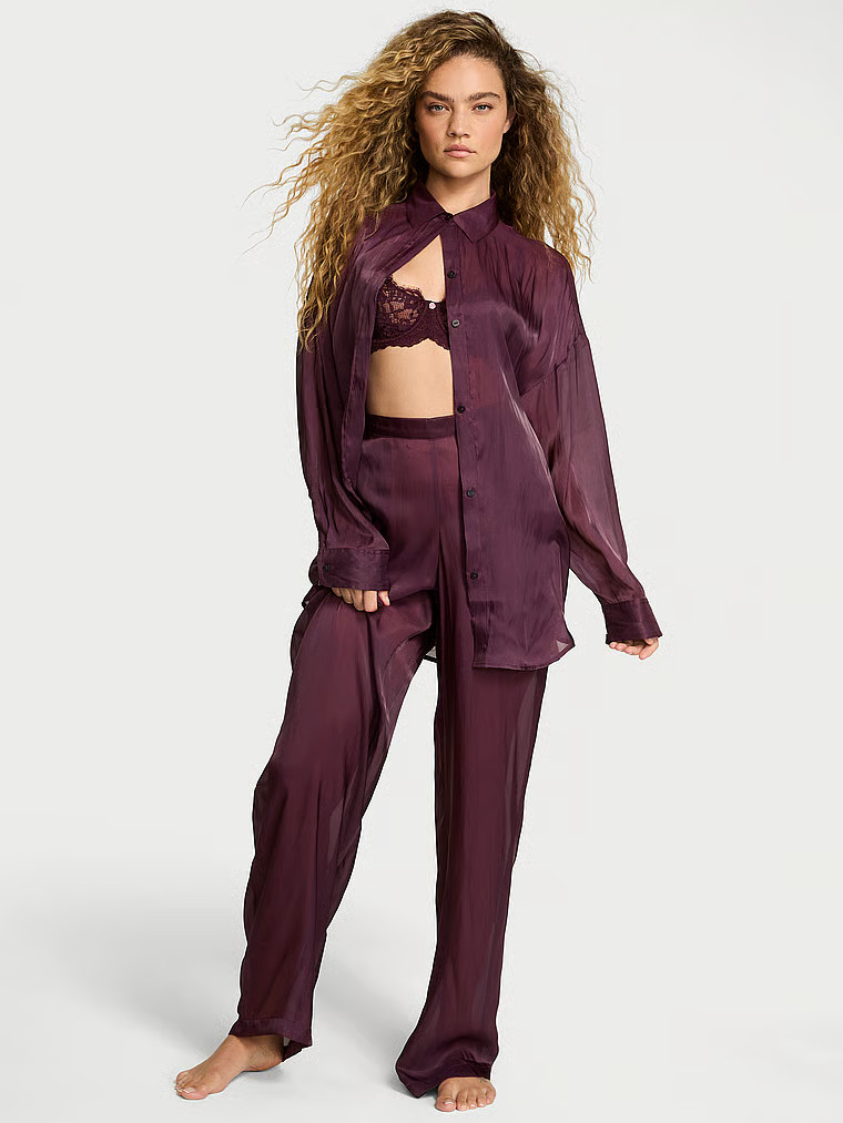 Luxe Sheer Satin Button-Front Long Pajama Set | Victoria's Secret (US / CA )