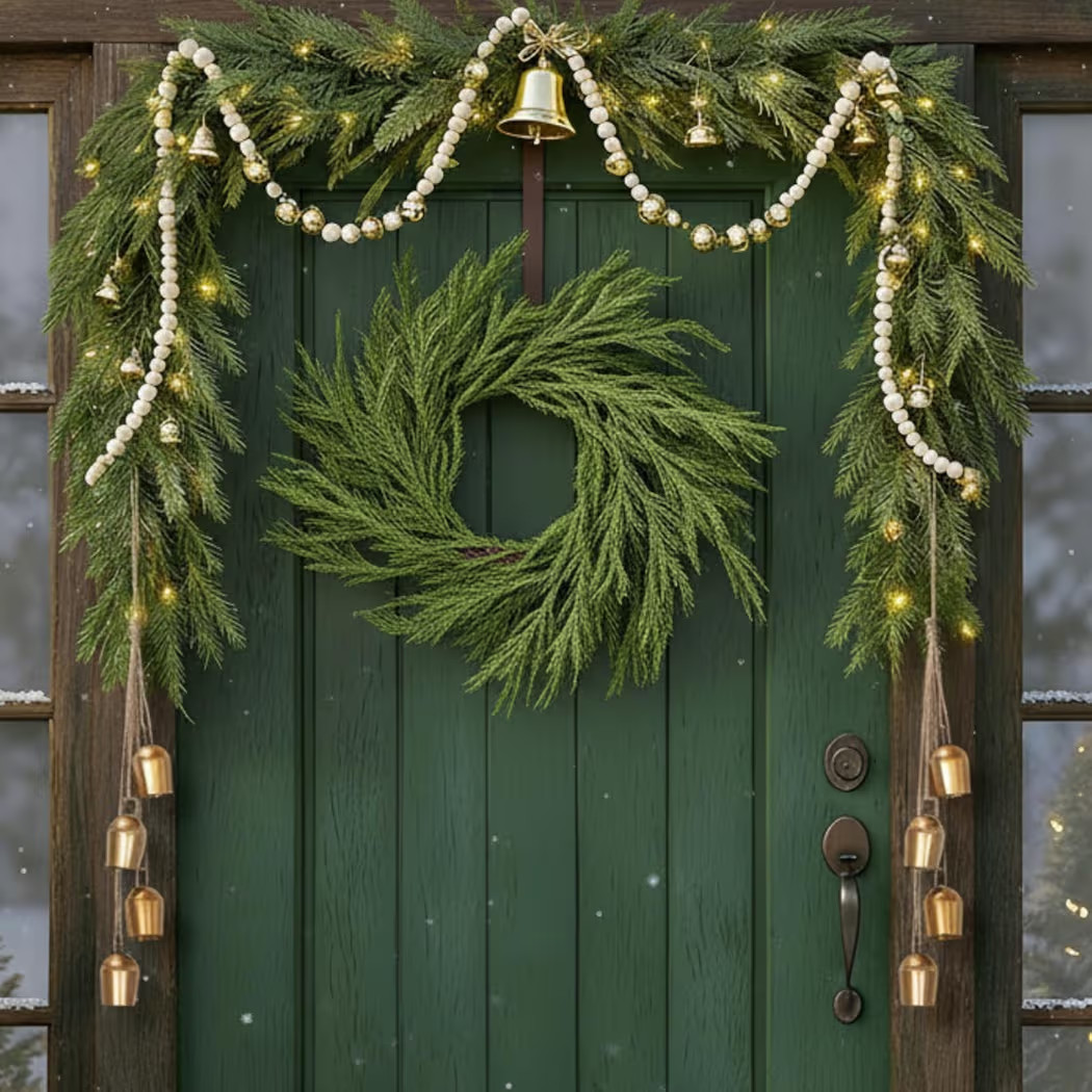 Dingion 2 Pack5.9 ft Artificial Norfolk Pine Garlands, 19.7 ft Wooden Bead, 2 Pack21.7 in Gold Me... | Amazon (US)